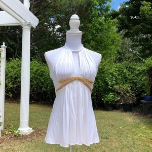 Sky - White top, embellished, gold w/crystals